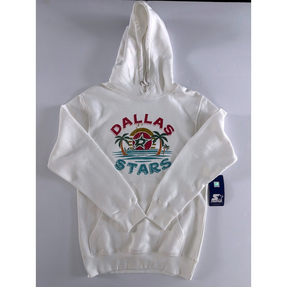 Starter Dallas Stars NHL Hoodie White Graphic Pullover Sweatshirt Adult Small